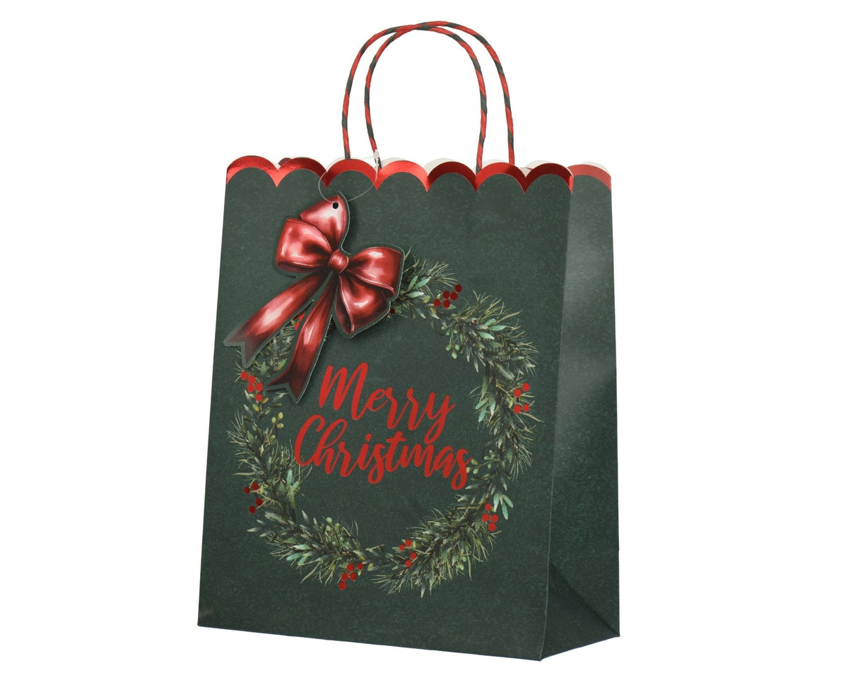 Geschenktasche „Merry Christmas“ Grün (32 x 26 x 12 cm)