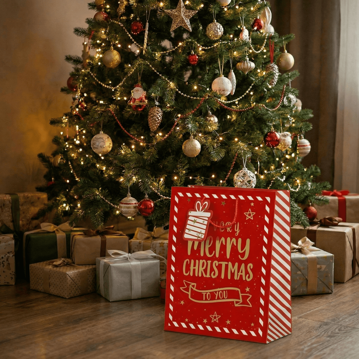 Geschenktasche „Merry Christmas“ Rot (32 x 26 x 12 cm)