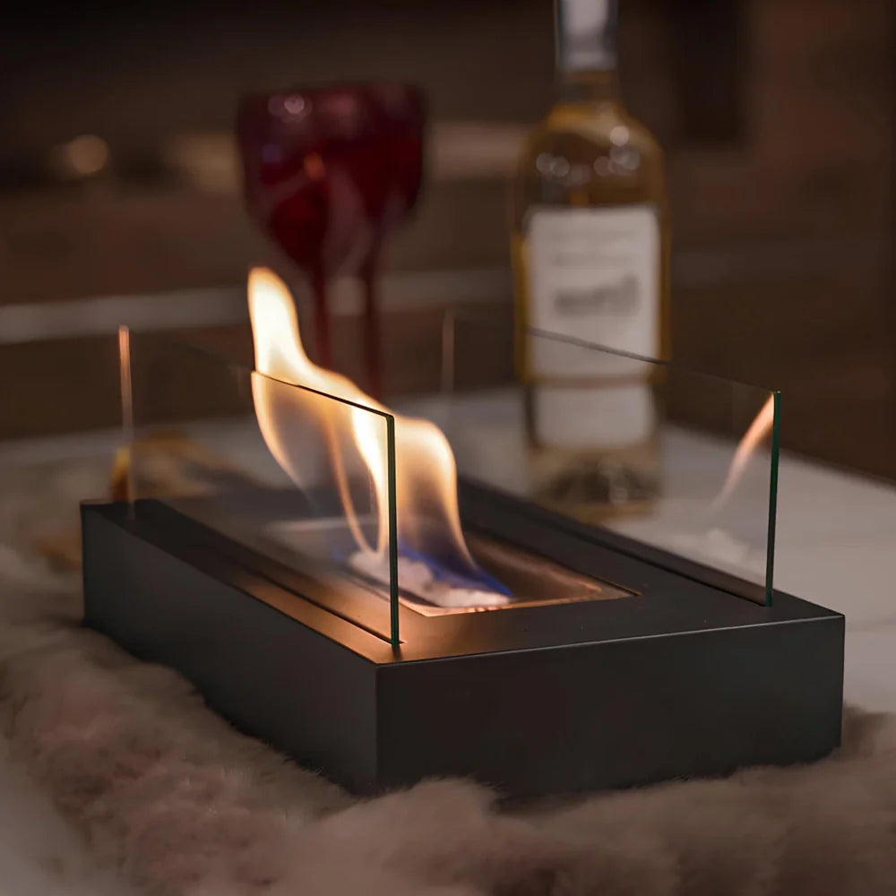 Everlasting Flame™ Tischkamin mit Glasabdeckung in Schwarz oder Weiß