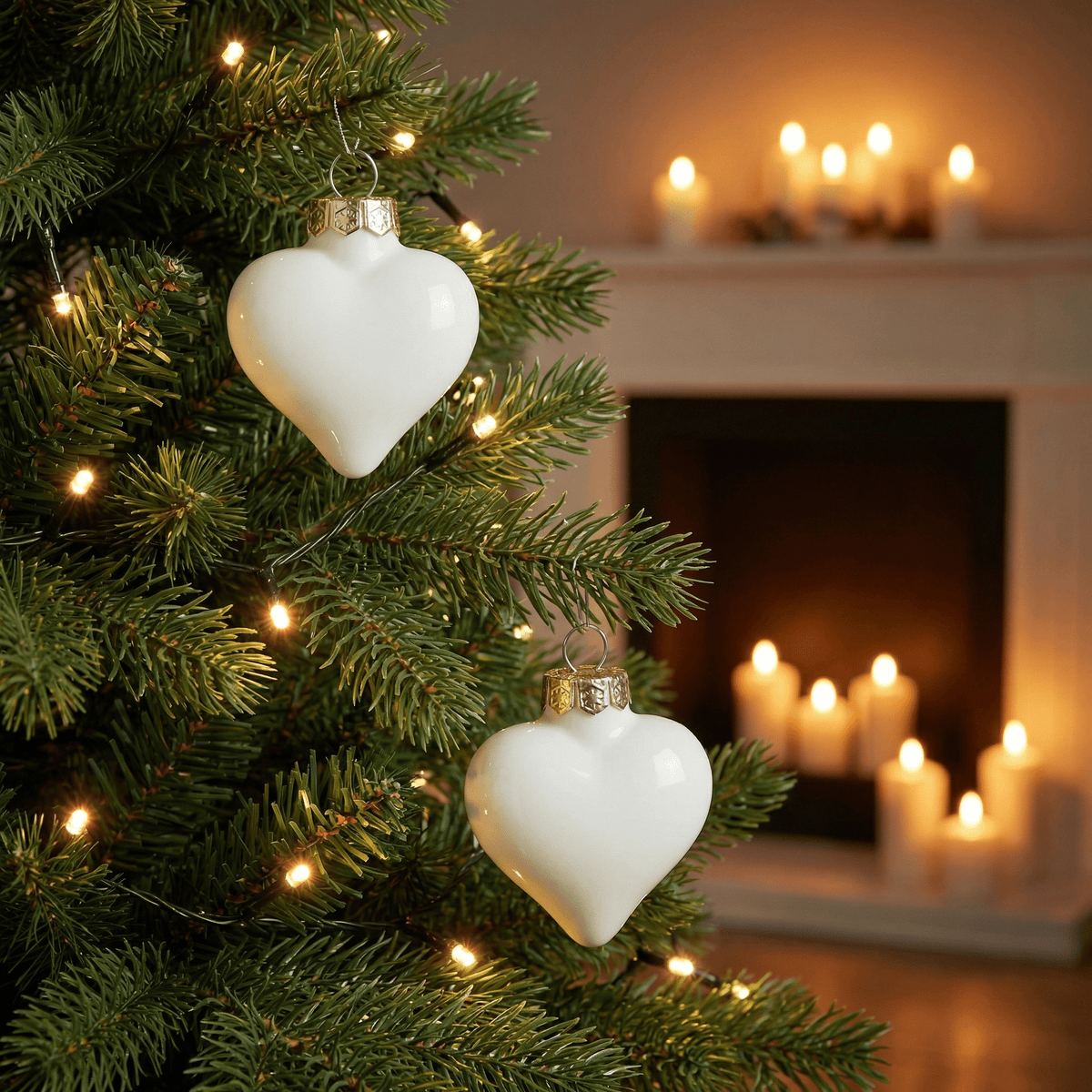 Herzanhänger Creme „Christmas Love“ 12-tlg. (Ø 4,5 cm)