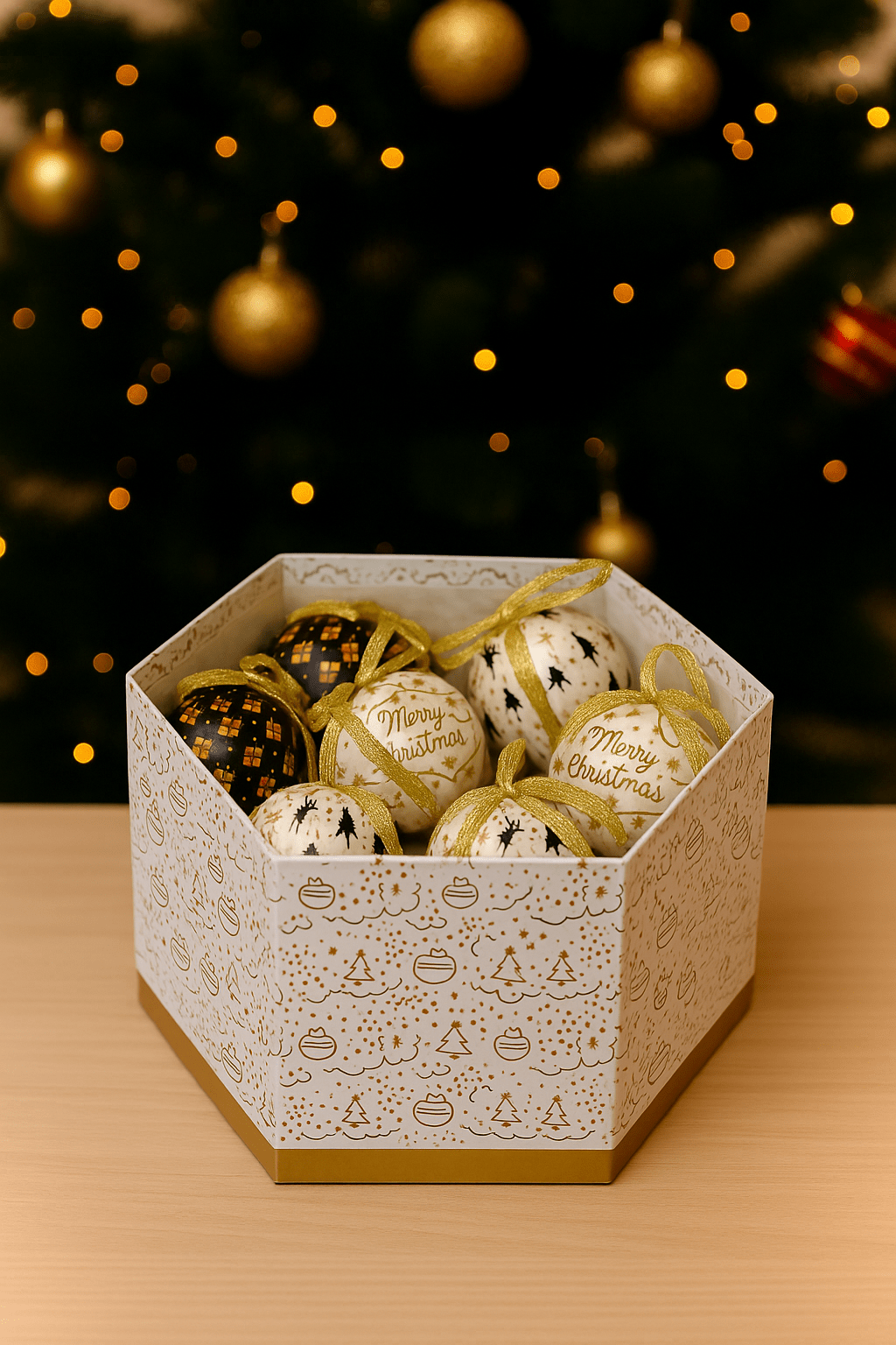 Kugelbox „Modern X-Mas“ 15-teilig in Schwarz, Weiß und Gold