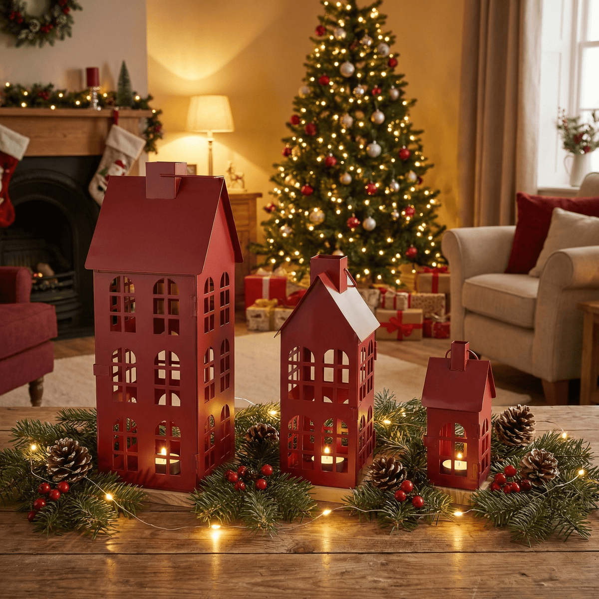 Laternen-Set „Winterdorf“ 3-teilig (19 cm, 30 cm, 45 cm)