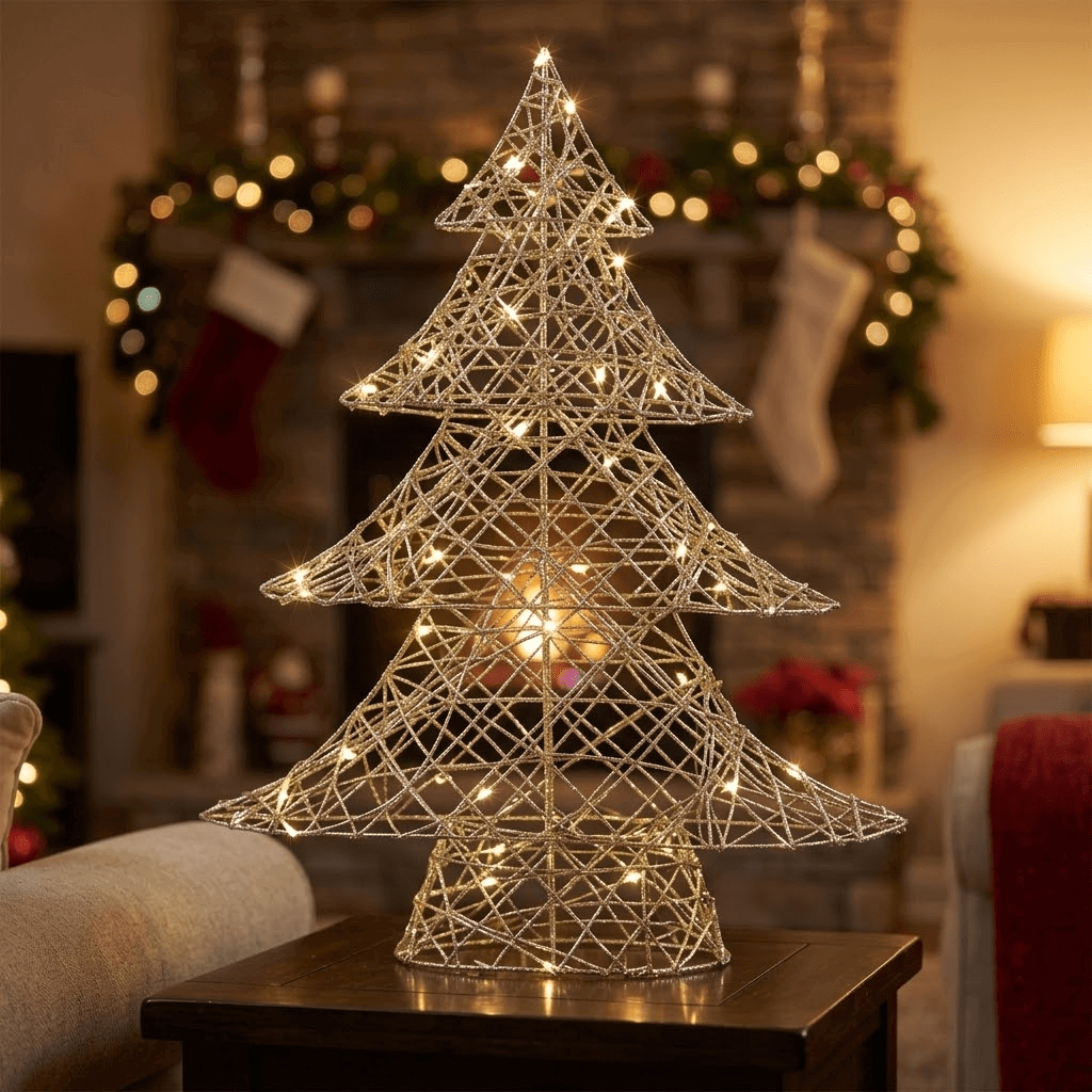 Goldene LED-Lichtbäume „Festtagsfreude“ - Sparset, 40 x 34 x 10 cm und 60 x 48 x 11 cm