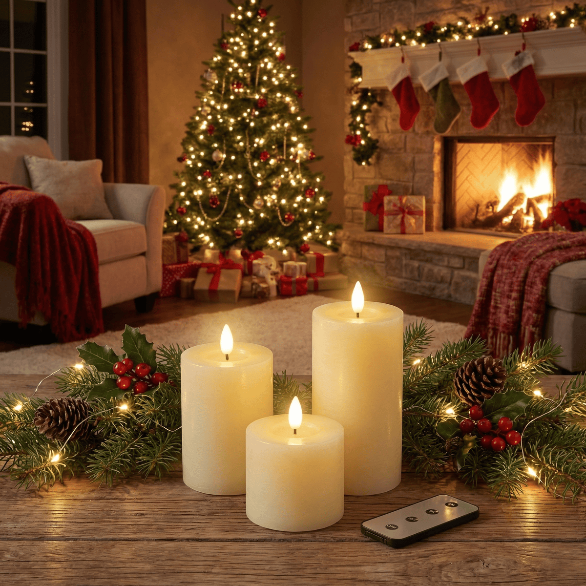 LED-Kerzen 3er-Set in Wachsoptik Warmweiss (20 cm, 12,5 cm, 7,5 cm) Indoor