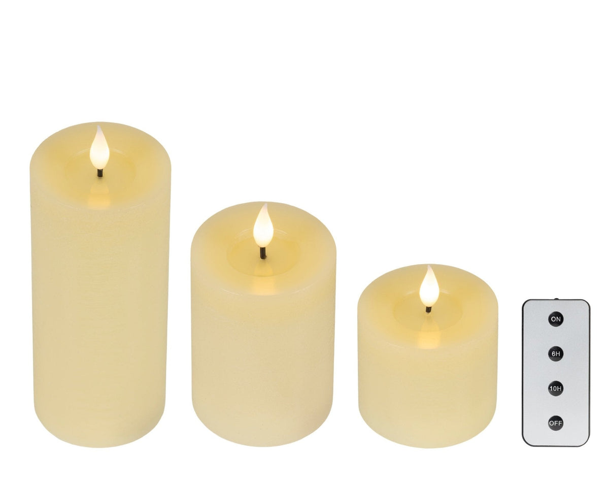 LED-Kerzen 3er-Set in Wachsoptik Warmweiss (20 cm, 12,5 cm, 7,5 cm) Indoor