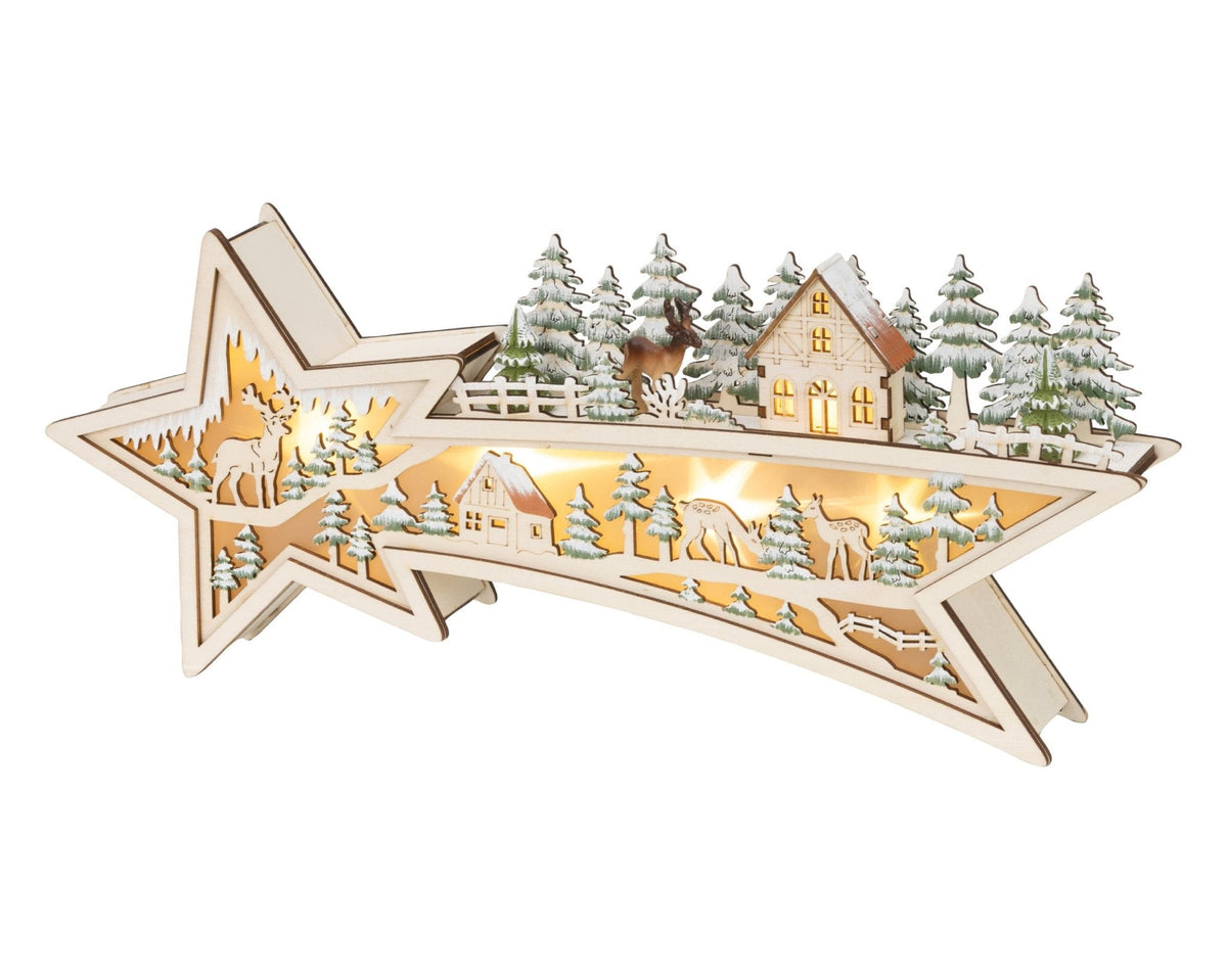 LED-Leuchtstern „Winterlandschaft“ Holz-Mix (43,5 x 18 x 5,5 cm)