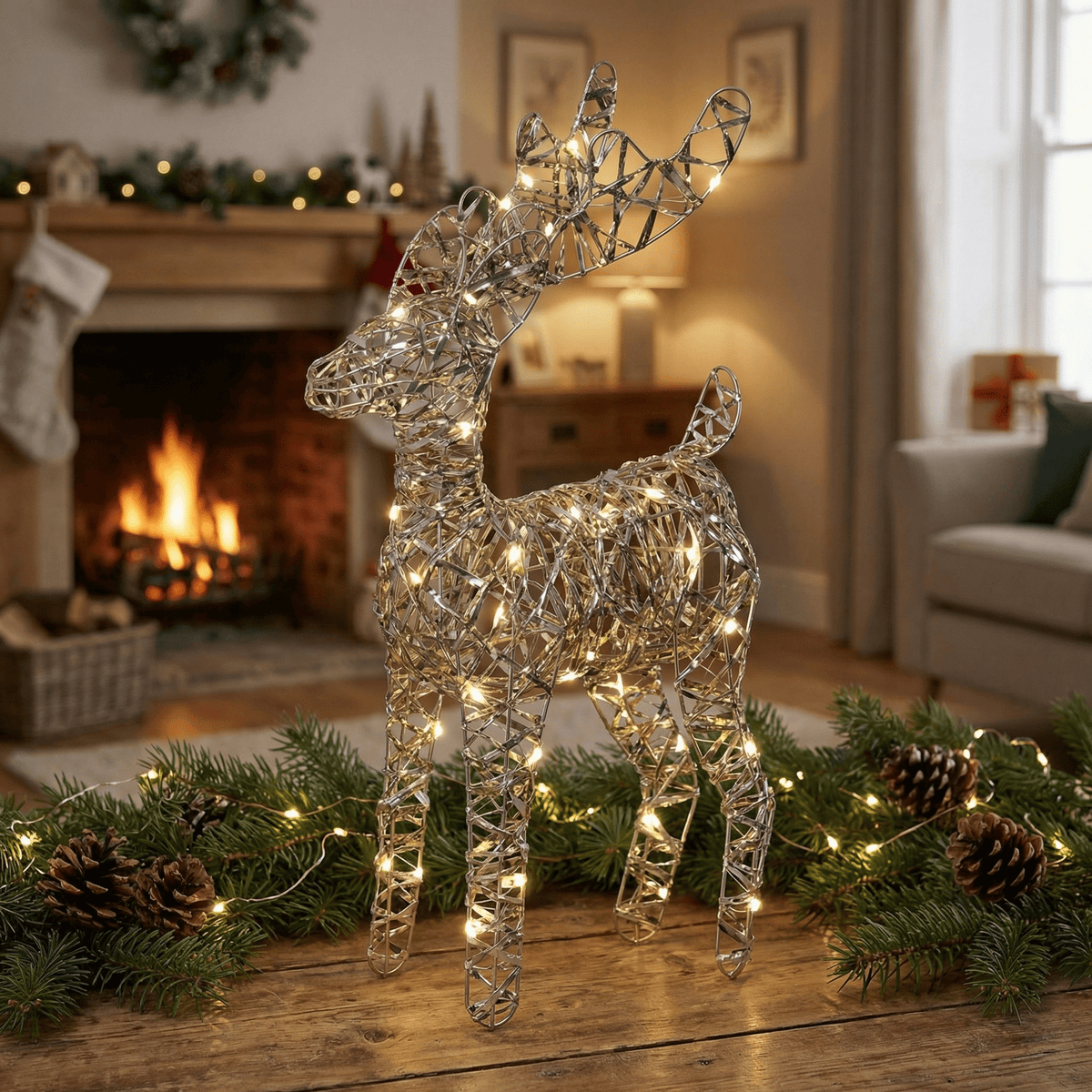 LED-Rentier „Weihnachtszauber“ Gold klein Indoor (37 x 25 x 9 cm)