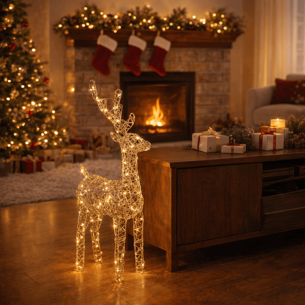 LED-Rentier „Weihnachtszauber“ Gold mittel Indoor (55 x 30 x 12 cm)