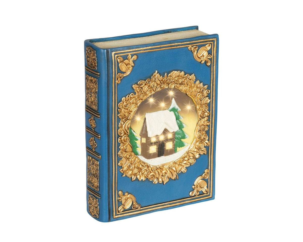 LED-Weihnachts-Dekobuch Blau mit Goldprägung (22 x 16,5 x 6,5 cm)