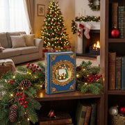 LED-Weihnachts-Dekobuch Blau mit Goldprägung (22 x 16,5 x 6,5 cm)