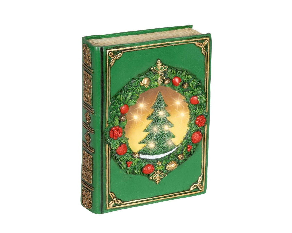 LED-Weihnachts-Dekobuch Grün mit Goldprägung (22 x 16,5 x 6,5 cm)