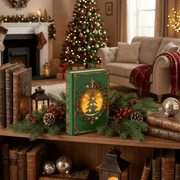 LED-Weihnachts-Dekobuch Grün mit Goldprägung (22 x 16,5 x 6,5 cm)