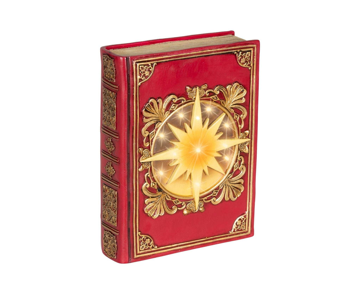 LED-Weihnachts-Dekobuch Rot mit Goldprägung (22 x 16,5 x 6,5 cm)