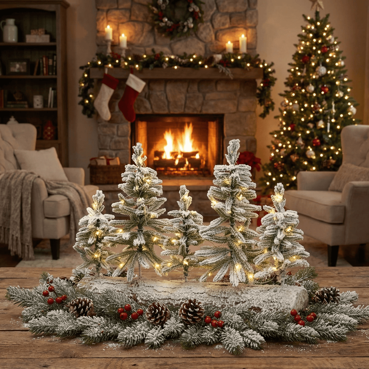 LED-Weihnachtslandschaft auf Holz groß (50 x 30 x 12 cm)