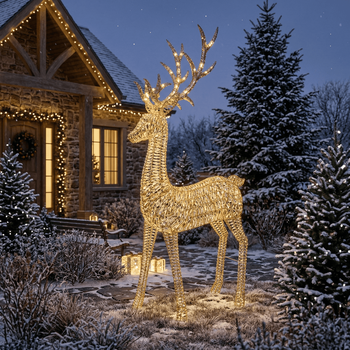 XL LED-Rentier Gold Outdoor (270 x 110 x 43 cm)