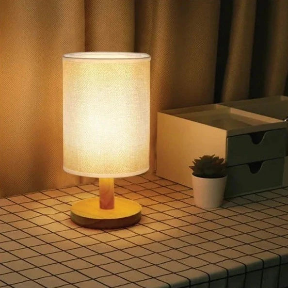 Organische Tischlampe aus Holz und Stoff mit Fernbedienung
