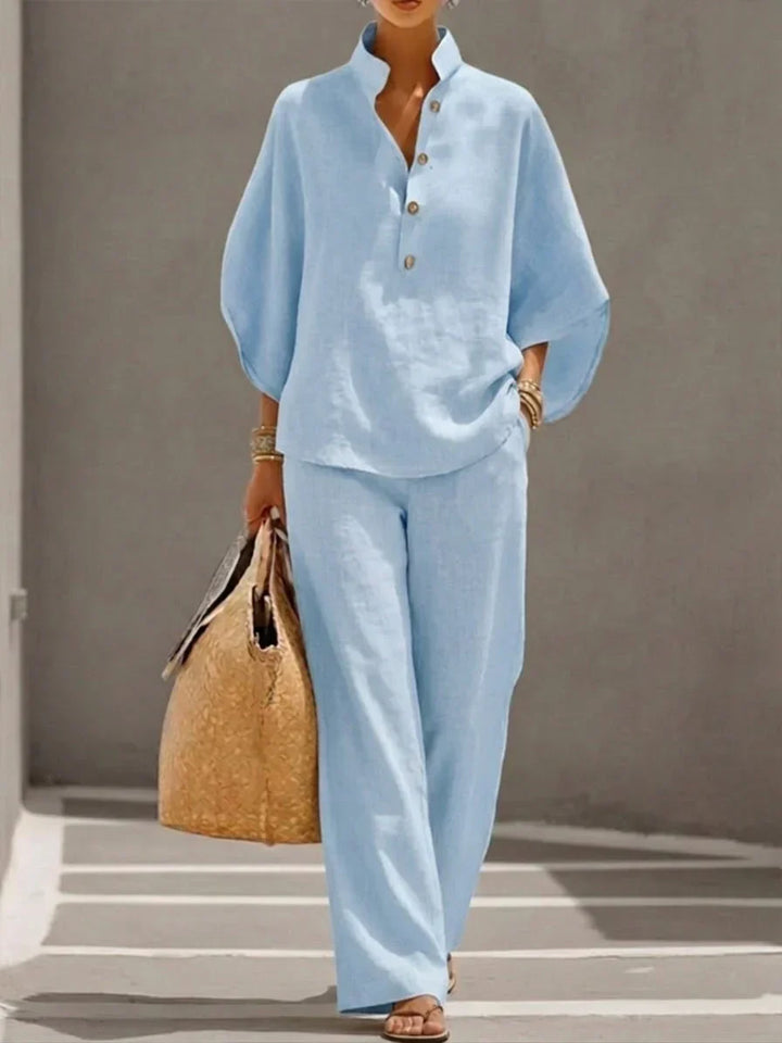 Maribel™ | Linen set with bat sleeves and wide pants
