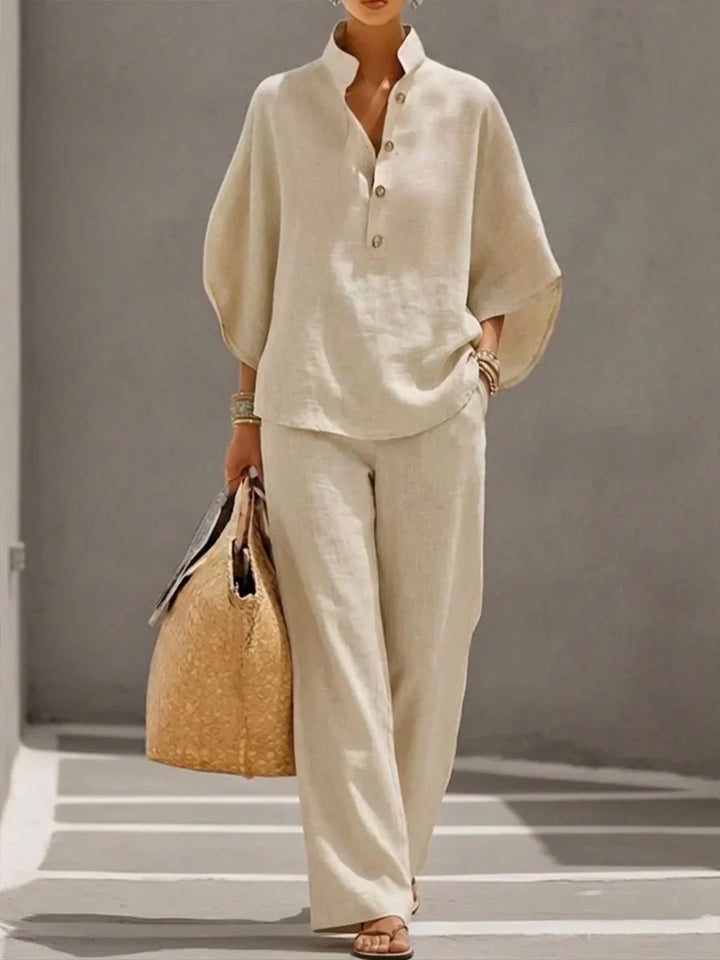 Maribel™ | Linen set with bat sleeves and wide pants