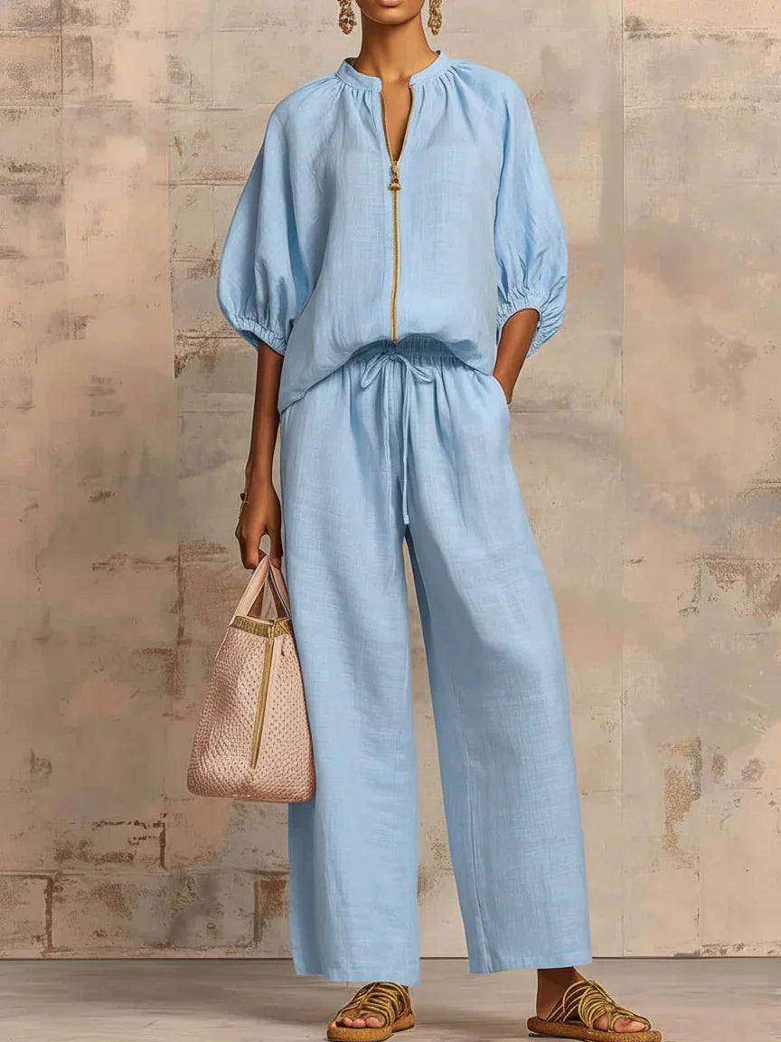 Dawn | Two-piece set: Relaxed-style shirt and wide-leg pants