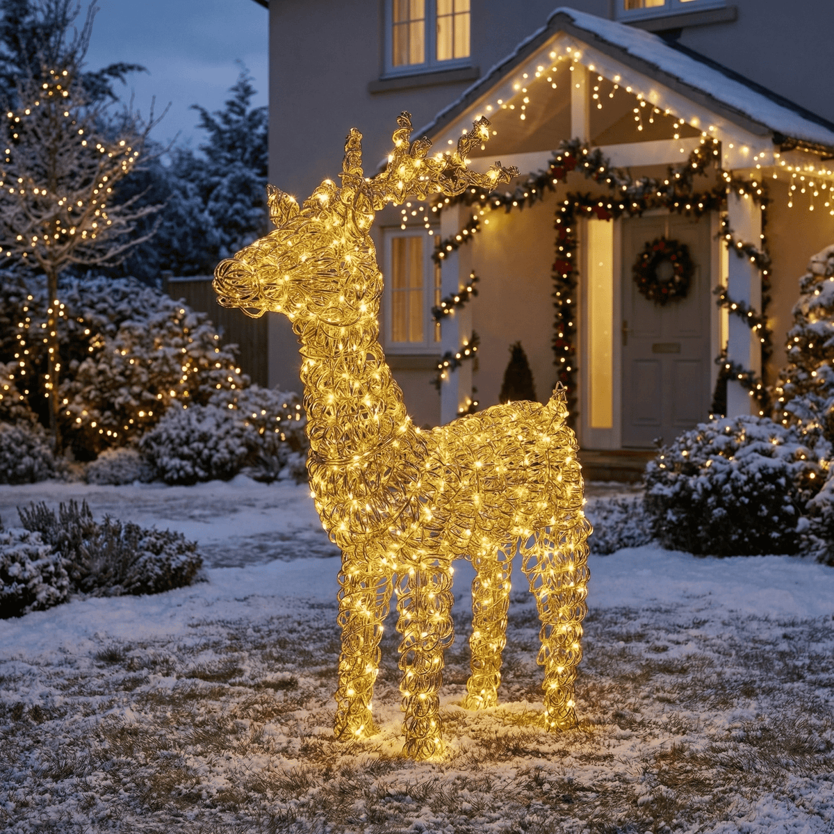 Luxuriöses LED-Rentier Gold Outdoor klein (104 x 57 x 20 cm)