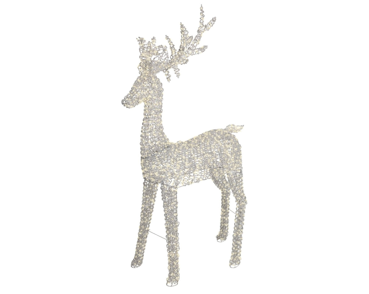 Luxuriöses LED-Rentier Silber Outdoor groß (200 x 96 x 35 cm)