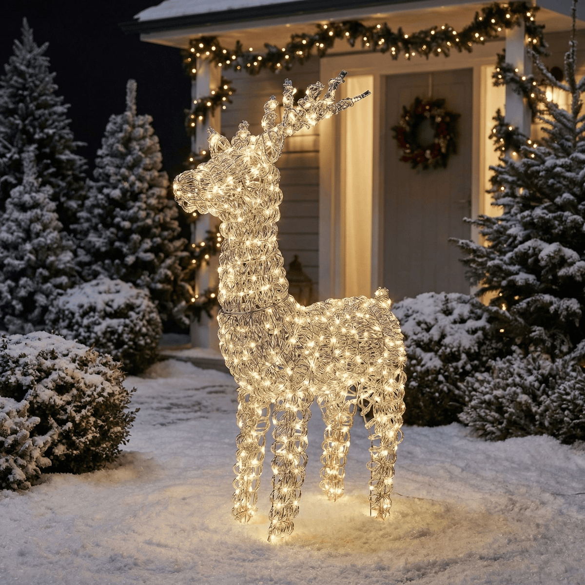 Luxuriöses LED-Rentier Silber Outdoor klein (104 x 57 x 20 cm)