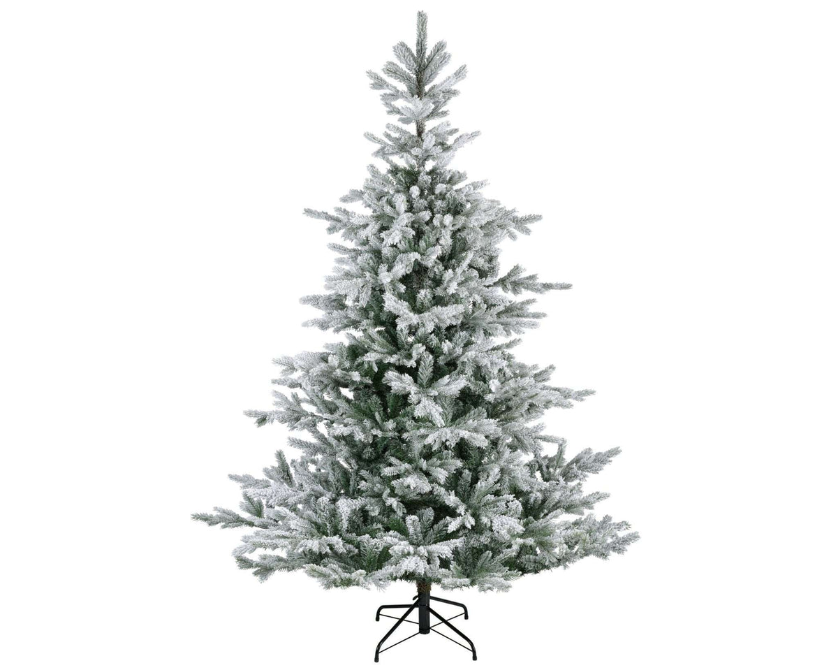 Premium Tanne Grandis Fir verschneit mit Baumschmuck - Sparset 180 cm Rot-Weiß 25 Teile