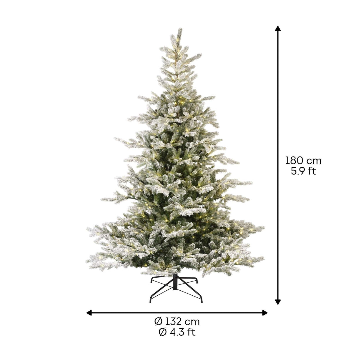 Premium Tanne „Grandis Fir“ verschneit mit warmweißer Beleuchtung – 180 cm