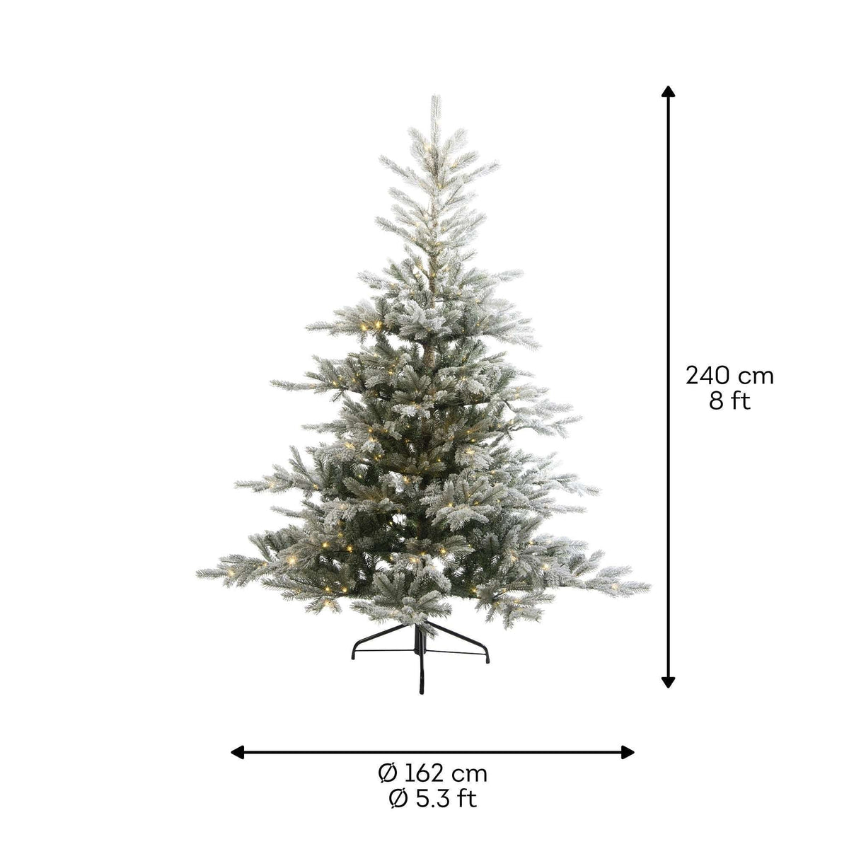 Premium Tanne „Grandis Fir“ verschneit mit warmweißer Beleuchtung – 240 cm