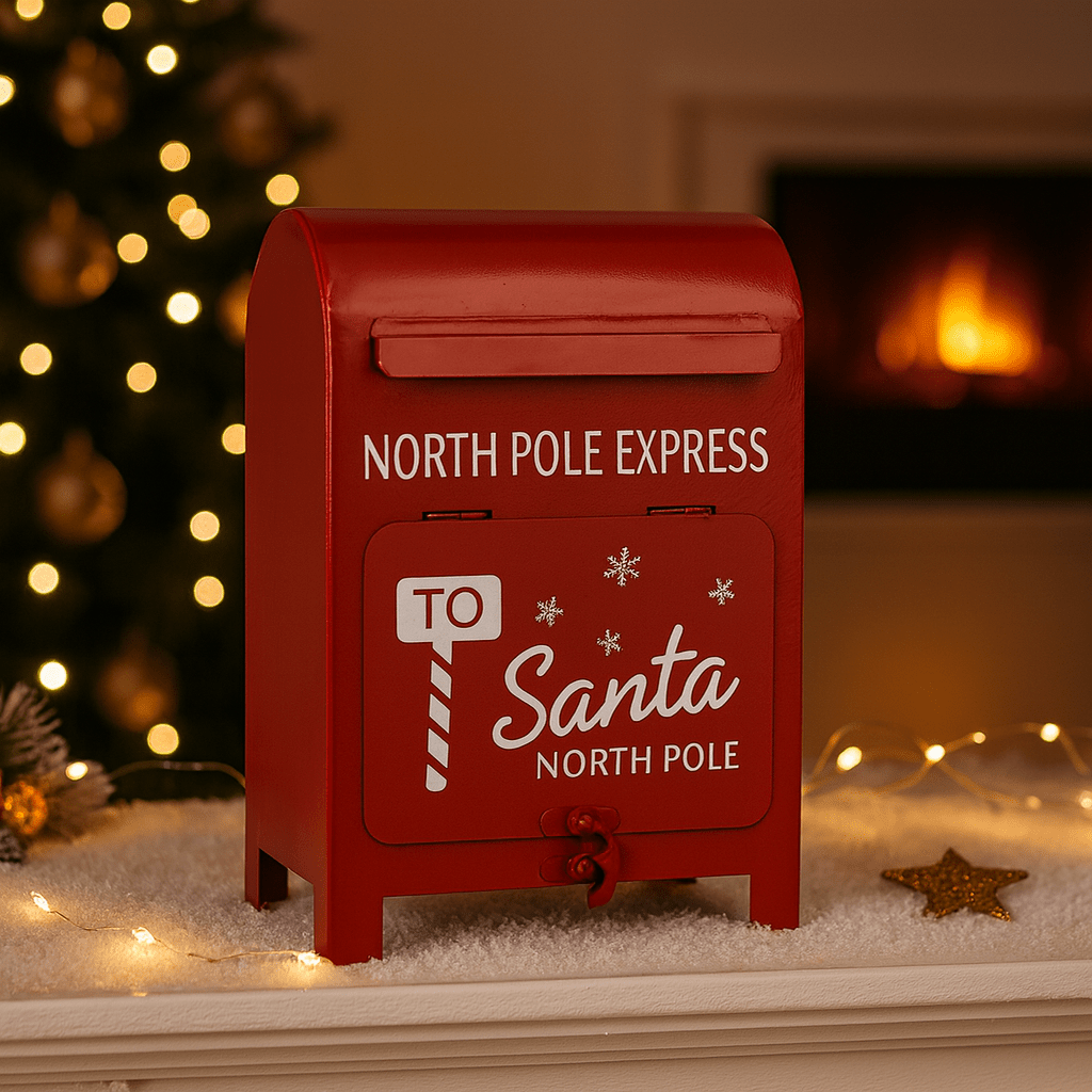 Santa Postbox „To Santa North Pole“ rot, 23 cm