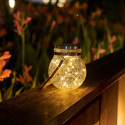 SolarLoom™ Solarleuchte Laterne aus Crackle-Glas mit Juteseil