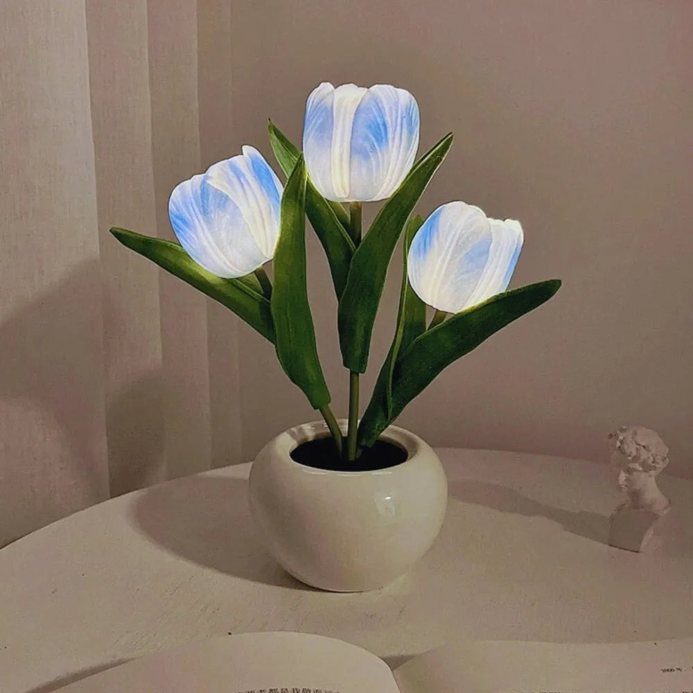 Tulpen-Nachtlicht mit LED in verschiedenen Farben und Topf