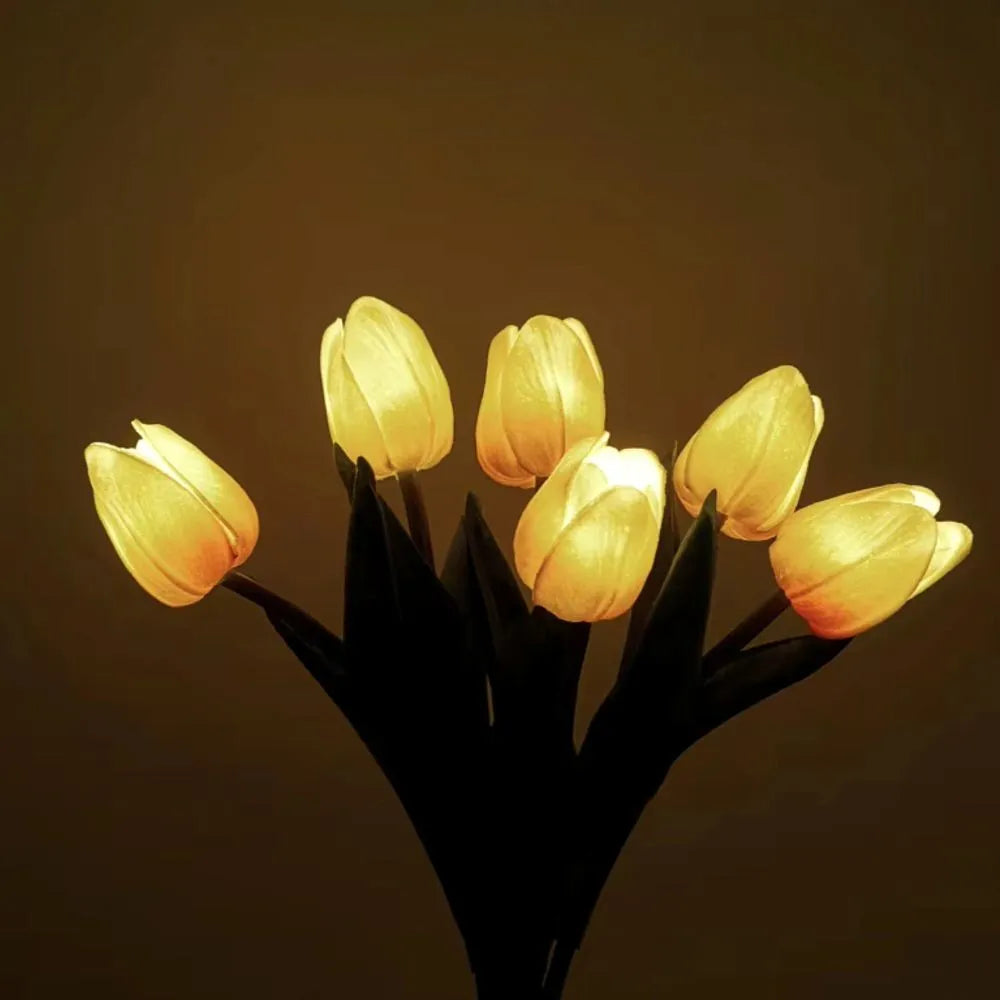 Tulpen-Nachtlicht mit LED in verschiedenen Farben und Topf