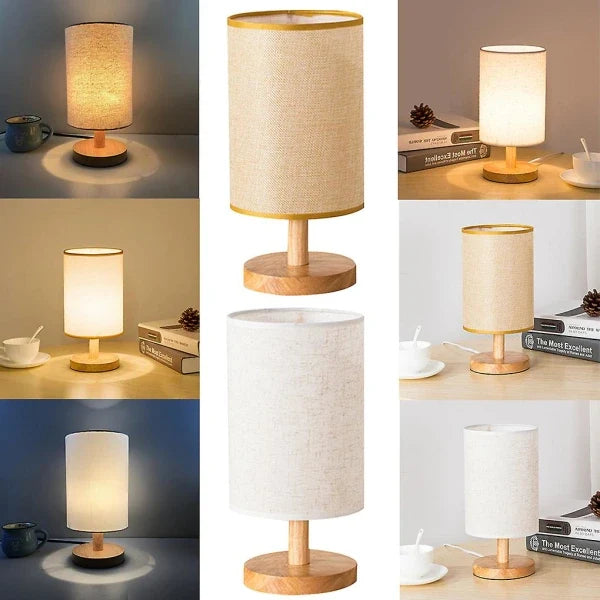 Organische Tischlampe aus Holz und Stoff mit Fernbedienung