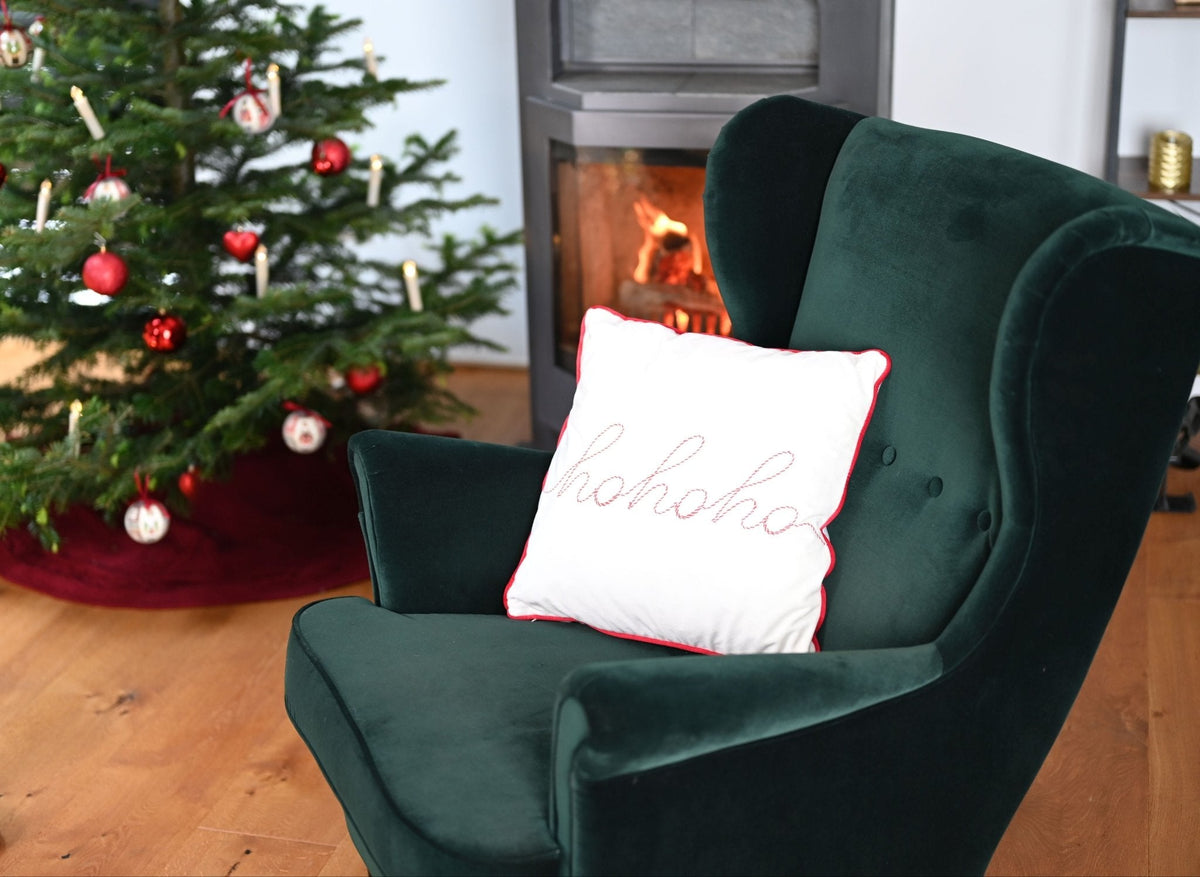 Weihnachts-Dekokissen „hohoho" (Weiß)
