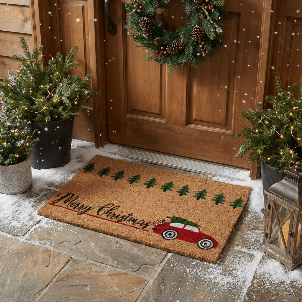 Weihnachts-Fußmatte „Merry Christmas“ mit Auto (40 x 60 x 1,5 cm)