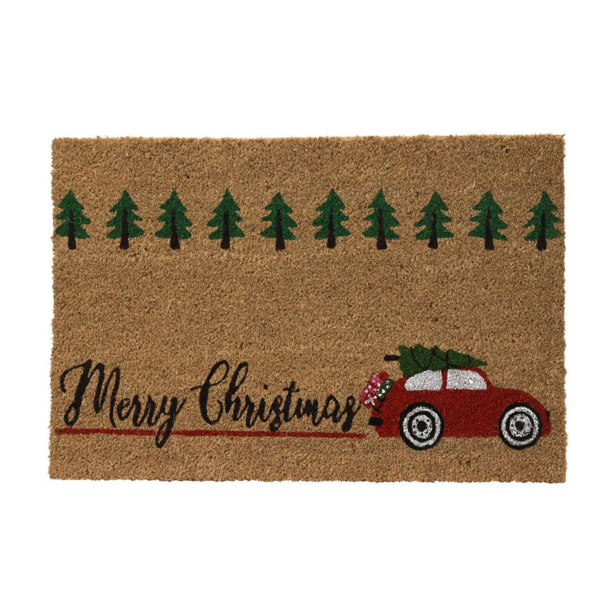 Weihnachts-Fußmatte „Merry Christmas“ mit Auto (40 x 60 x 1,5 cm)