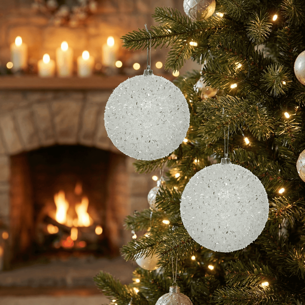 Weihnachtsbaumkugeln „Winterzauber“ Weiß 12-tlg. (Ø 10 cm)