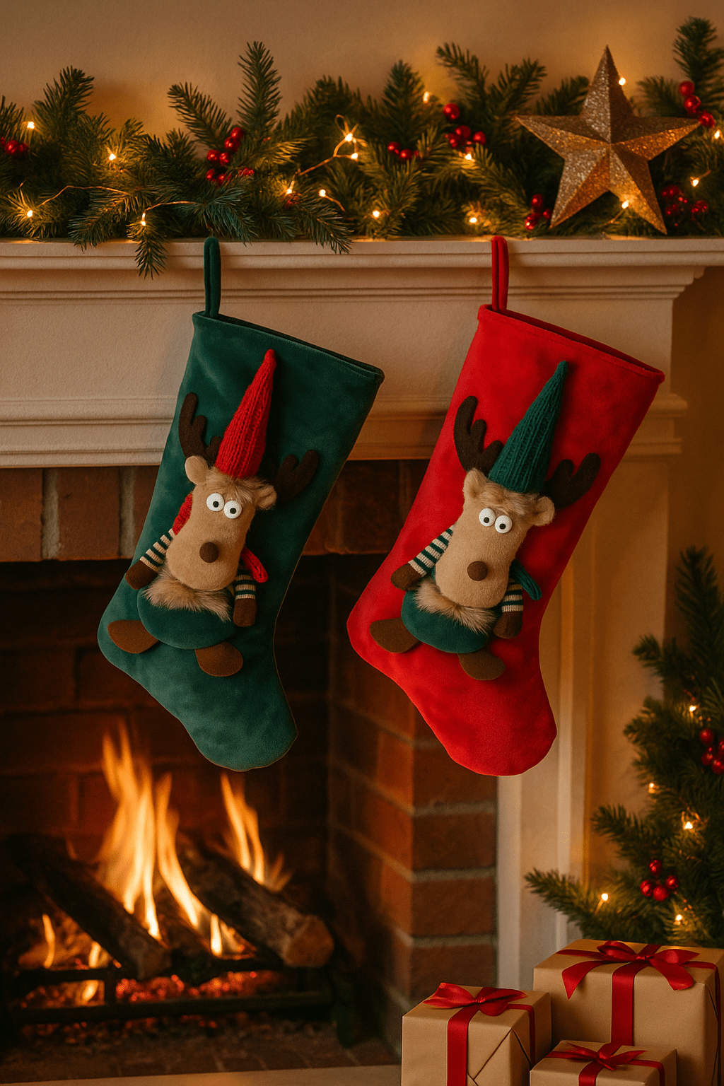 Weihnachtsstrumpf Rentier-Duo (46 cm)