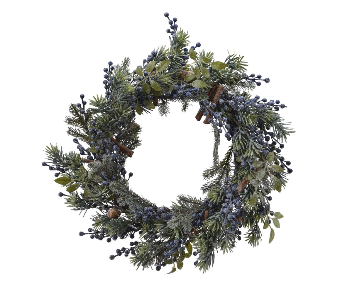 Tannenduo mit blauen Beeren - Sparset aus Tannengirlande 180 cm und Kranz 60 cm