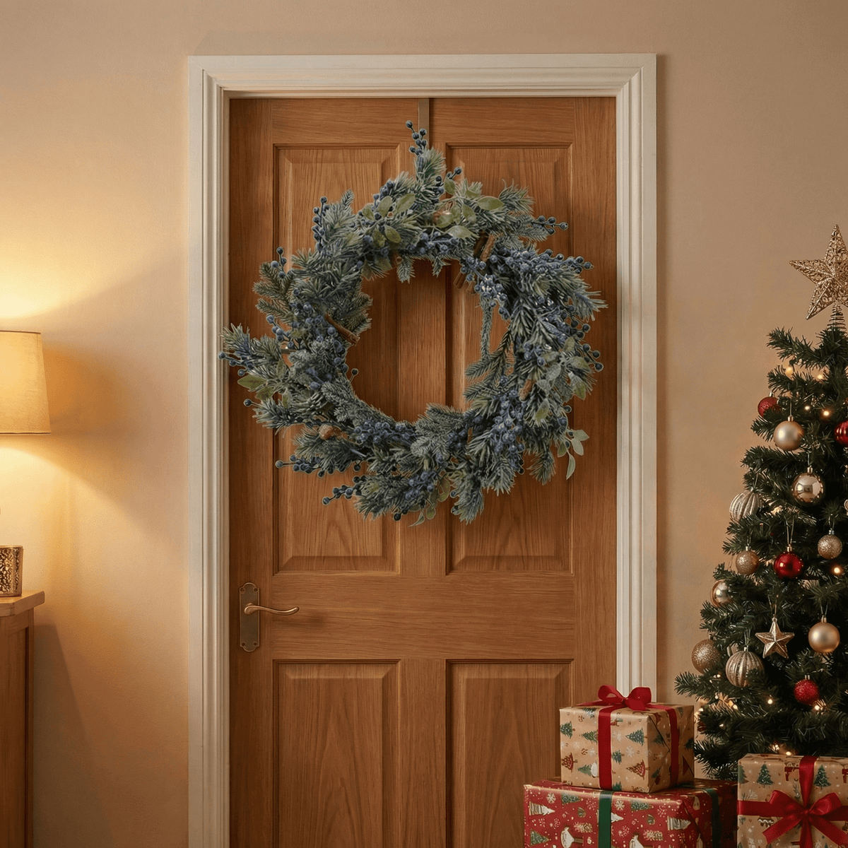 Winterlicher Kranz mit blauen Beeren groß Indoor (45 cm)