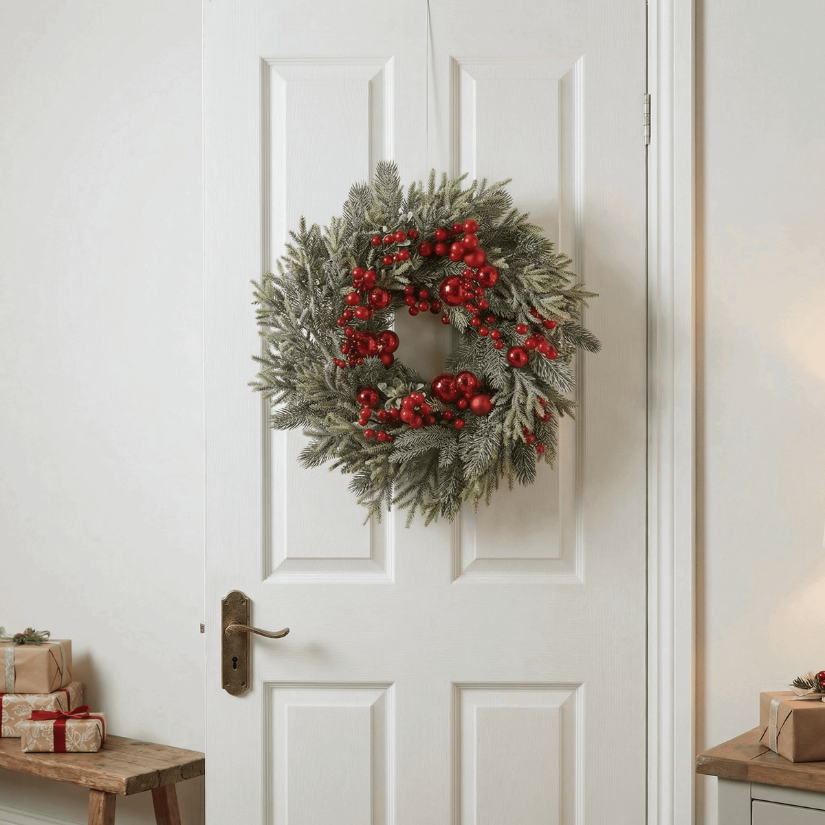 Winterlicher Kranz mit roten Beeren klein Indoor (40 cm)