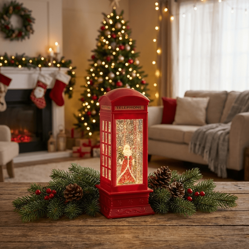 LED-Telefonzelle „Winterzauber“ mit Schneeeffekt (27 x 11 x 11 cm)