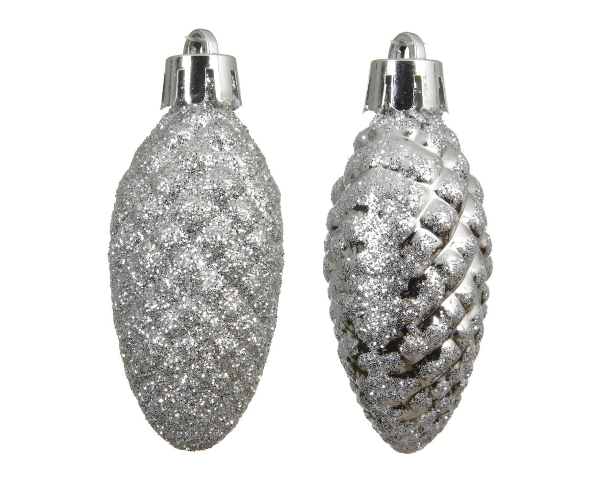 Zapfenanhänger „Weihnachtsglanz“ Silber 12-tlg. (6 cm)