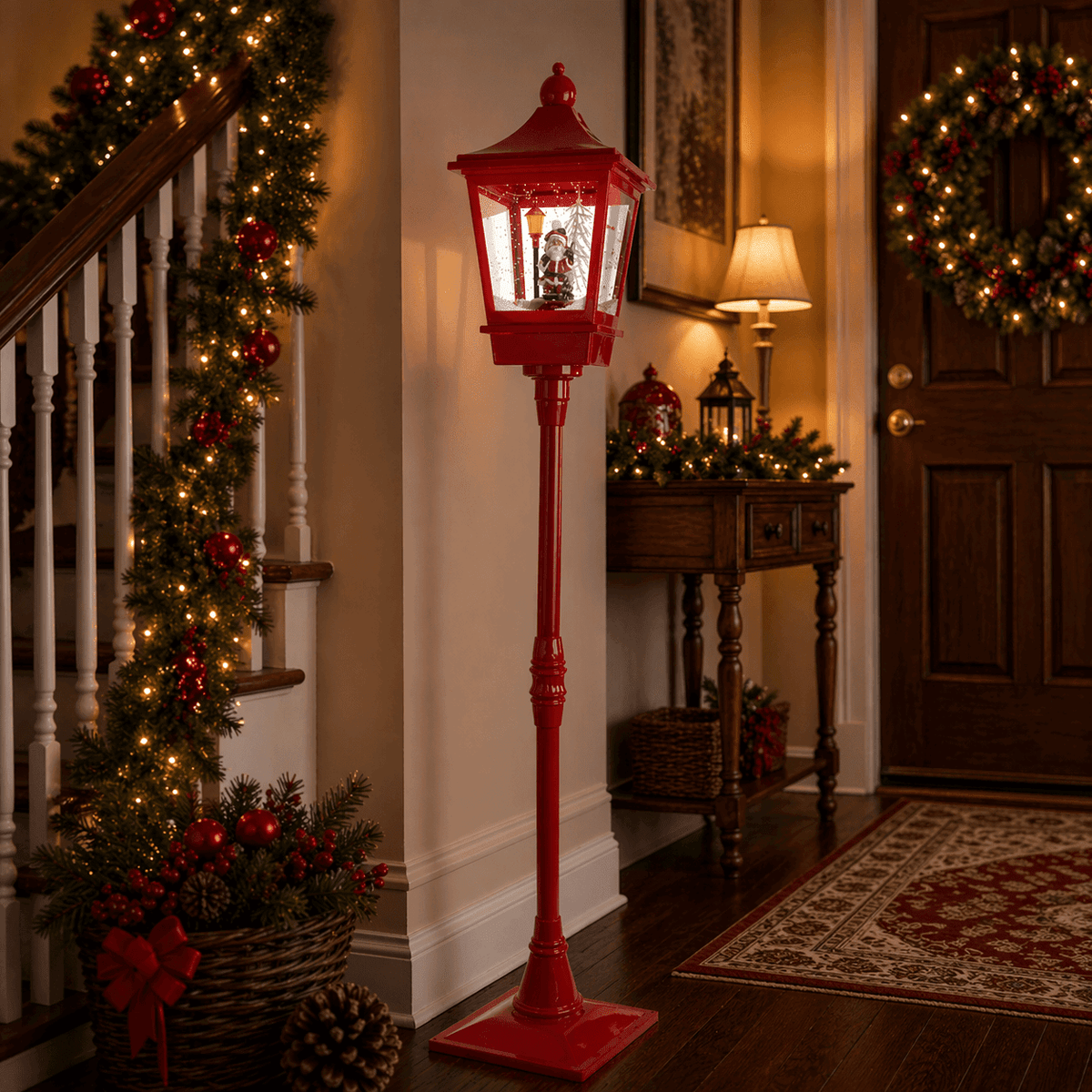 Zauberhafte Weihnachtslaterne, rote Deko-Straßenlaterne (185 x 37,5 x 37,5 cm) für Indoor und geschützten Außenbereich