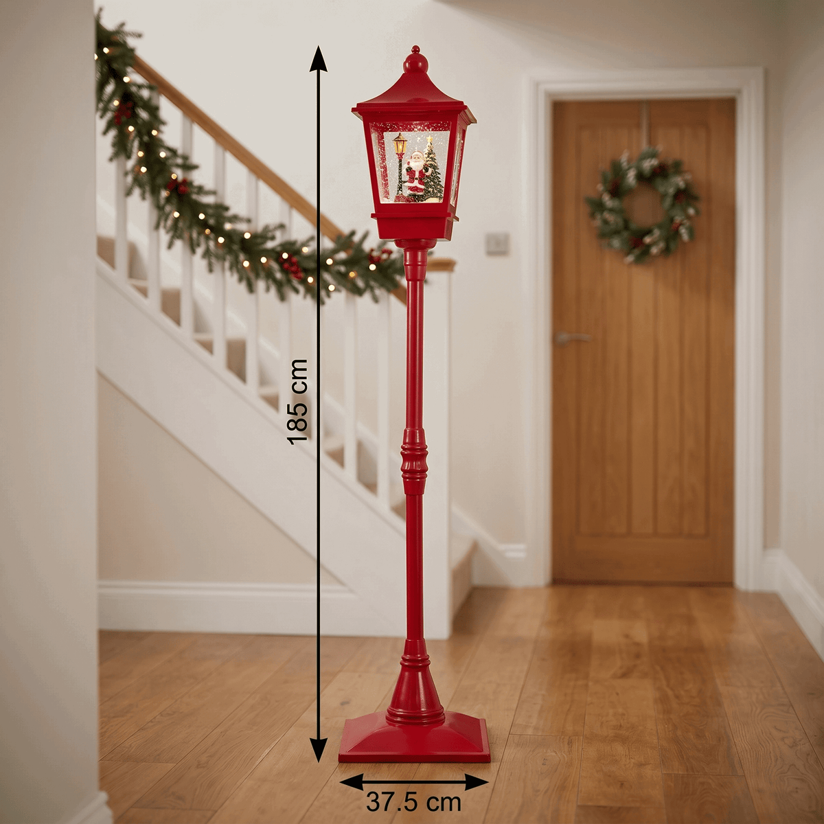 Zauberhafte Weihnachtslaterne, rote Deko-Straßenlaterne (185 x 37,5 x 37,5 cm) für Indoor und geschützten Außenbereich