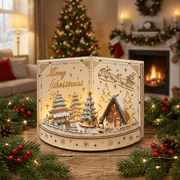 Zauberhafte Weihnachtswelt aus Holz mit LED (30 x 22 x 14,5 cm)