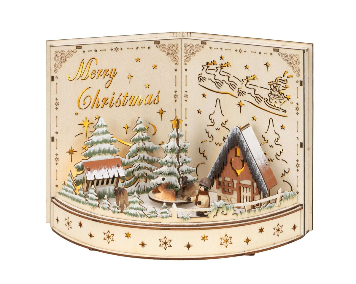 Zauberhafte Weihnachtswelt aus Holz mit LED (30 x 22 x 14,5 cm)