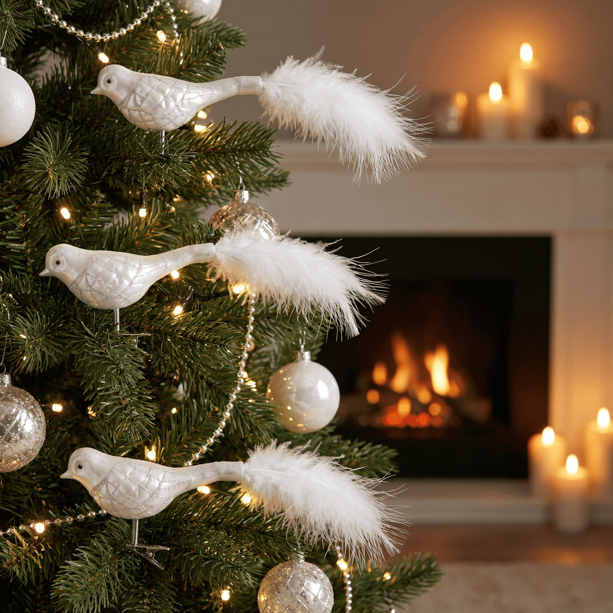 Zaubervogel Baumschmuck Weiß Glitzer 2 St. (9 x 8 x 4,5 cm)